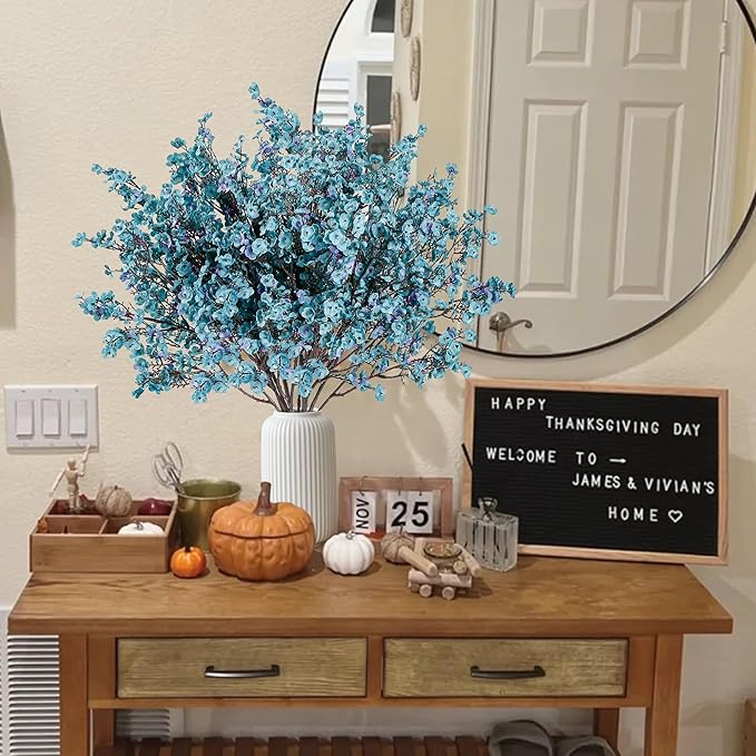Sggvecsy 15 Pcs Babys Breath Artificial Flowers Gypsophila Bouquets Bulk Real Touch Fake Silk Flowers for Home DIY Floral Arrangement Table Centerpiece Fall Thanksgiving Autumn Decoration (Fall Blue)-Ruum Studio Home