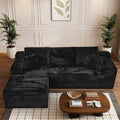 Modular Sectional Sofa Cloud Sectional Couch, 107" Comfy Fluffy L Shaped Black Couches for Living Room, Deep Seat Memory Foam Plush Corduroy Boneless Couch Sectionals with Left Facing Chaise Sofa-Ruum Studio Home