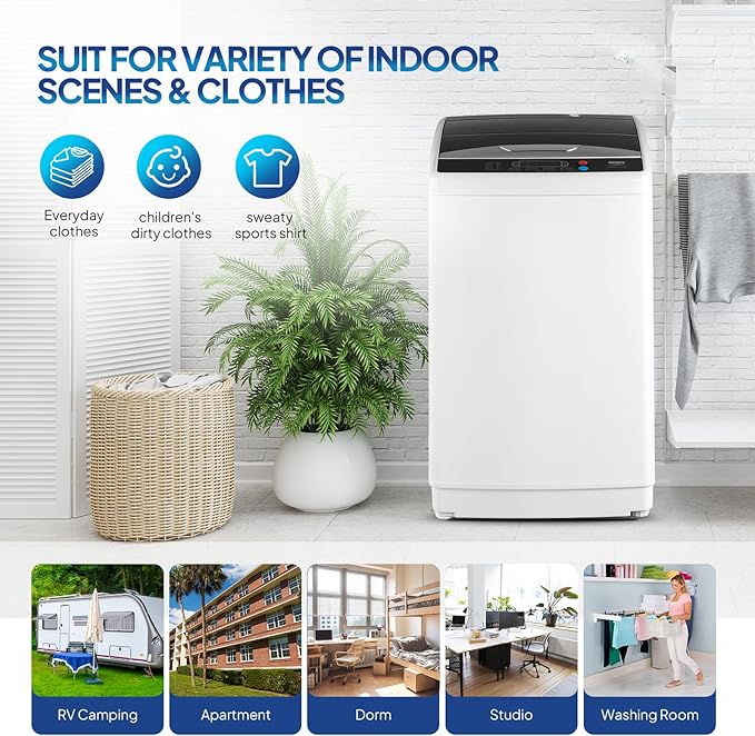 ROVSUN 25LBS Portable Washing Machine, Full-Automatic Electric Laundry Machine with Stainless Steel Drum, 110V Compact Washer, Washer and Spin Dryer Combo with Drain Pump for Apartment, Dorm, Home-Ruum Studio Home