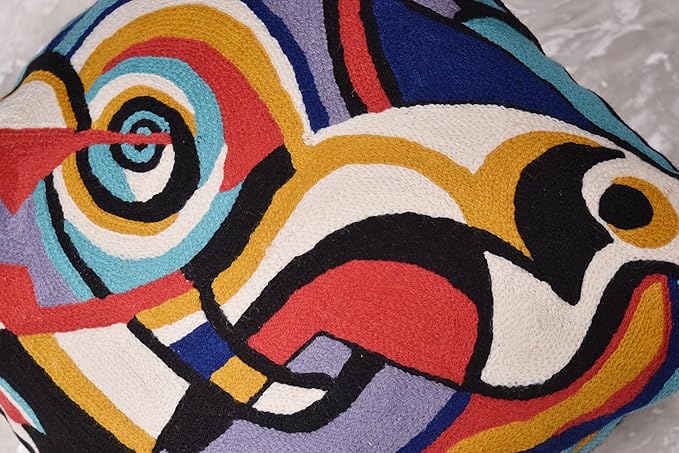 Kandinsky Improvisation Modern Decorative Pillow Cover Black Abstract Toss Pillows Farmhouse Chair Cushion Contemporary Pillow Mid-Century Chair Cushions Hand Embroidered Pillow Wool Size 18x18-Ruum Studio Home