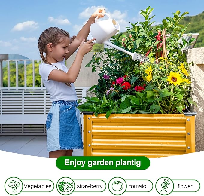 Land Guard Galvanized Raised Garden Bed with Legs, Galvanized Planter Raised Garden Boxes Outdoor, Oval Large Metal Raised Garden Beds for Vegetables(Yellow)………-Ruum Studio Home