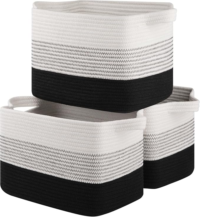 Storage Basket for Organizing, Woven Baskets for Storage, Rectangle Decorative Baskets for Shleves, Closet, Toys, Books, Nursery Organizer Bins - Pack of 3 (Gradient Black)-Ruum Studio Home