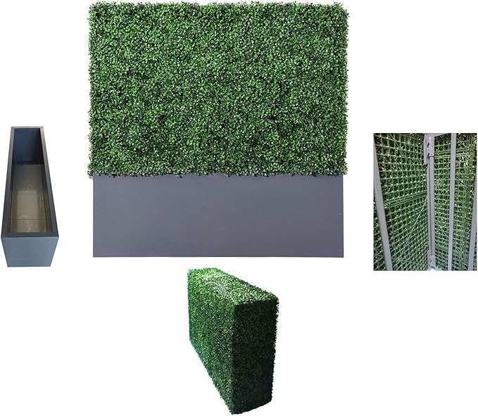 AGPL Upgraded Artificial Boxwood Hedge Wall with Gray Color Planter Room Divider and Privacy Wall Backdrops (48" H 48" W 12" D)-Ruum Studio Home
