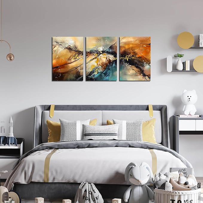 Abstract Wall Canvas Art for Living Room - Modern Art Work for Office Walls - 3 Piece Pictures Wall Art Size 16" x 24"-Ruum Studio Home