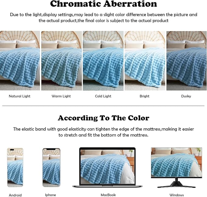 NEWCOSPLAY Faux Fur Throw Blanket Blue Bubble Blanket Thick Warm Soft for Couch Sofa Bed 550GSM (Blue, Throw(50"x60"))-Ruum Studio Home