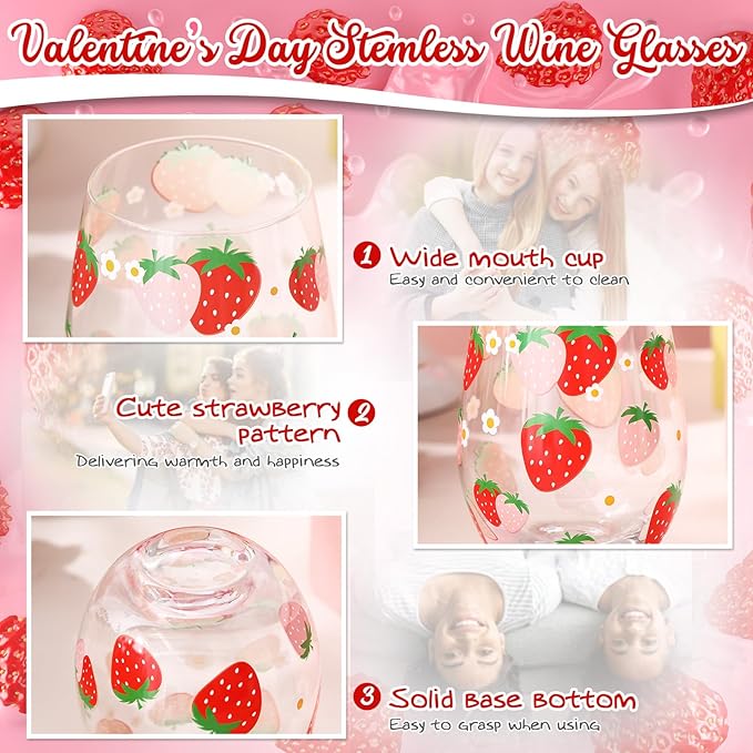 Sliner 2 Pack 17oz Strawberry Stemless Wine Glasses for Women Strawberry Cups Colorful Conversation Drinking Glass for Mother's Day Gift Birthday Party Supplies Graduation Gifts Theme Events-Ruum Studio Home