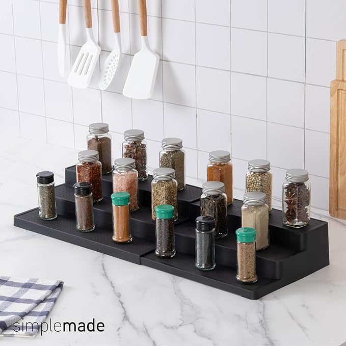 SIMPLEMADE 3-Tier Spice Rack Organizer - Versatile Storage Shelf for Kitchen, Bathroom, Bedroom & Office, Set of 2, Expandable Black-Ruum Studio Home