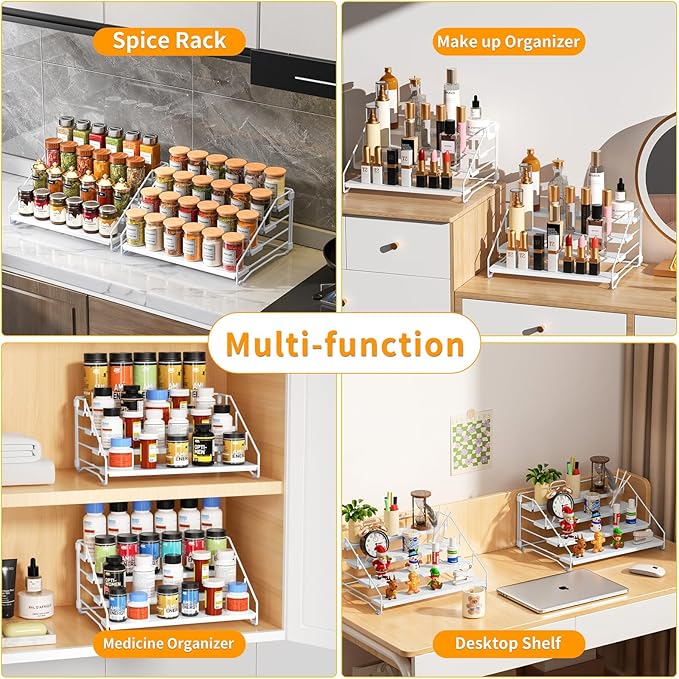 RCHYFEED Spice Rack Organizer for Cabinet,4 Tier Spice Organization for Cabinet Easy Visibility,Tierd Spice Rack Seasoning Organizer for Kitchen Countertop Pantry,Metal(White, 2Pack)-Ruum Studio Home