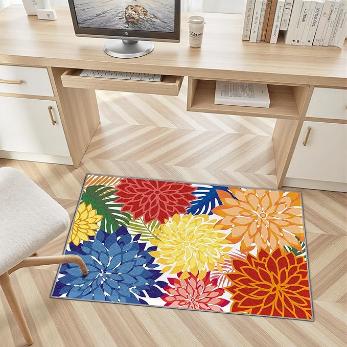 Area Rug 2x3 Washable Entry Small Rug Multicolored Tropical Botanical Modern Floral Indoor Kitchen Door Mat Entrance Carpet Non Slip for Bedroom Living Room, Porch-Ruum Studio Home