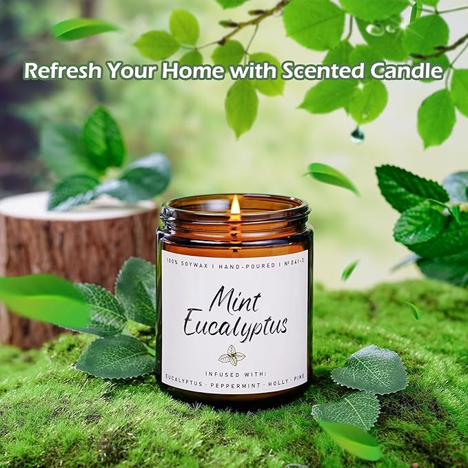 Auelife Mint Eucalyptus Candle | Aromatherapy Candle for Relaxation, Soy Candles for Home Scented, Home Fragrance Gifts for Women Men - Long-Lasting 7oz Jar-Ruum Studio Home