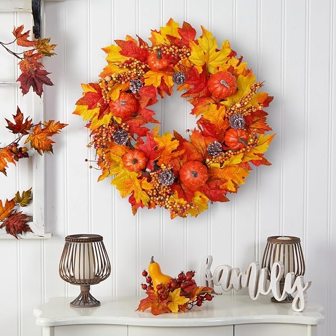 DiliComing Fall Wreath Front Door Wreath - 20 inch Fall Wreaths for Front Door, Autumn Wreaths with Pumpkin Maple Leavses for Indoor Outdoor Outside, Home Decor for Thanksgiving Harvest-Ruum Studio Home