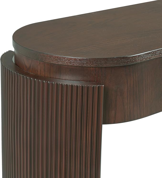 55" Sofa Table with Oval Top and 2 Drawers, Entryway Console Table with Fluted Design for Hallway,Foyer,Entry and Living Room (Fully Assembled-Espresso)-Ruum Studio Home