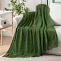 MIULEE Olive Green Knitted Throw Blanket for Couch Boho Textured Cozy Woven Blanket with Tassels for Sofa Chair Bed Living Room Spring Acrylic Wave Pattern 50"x60"-Ruum Studio Home