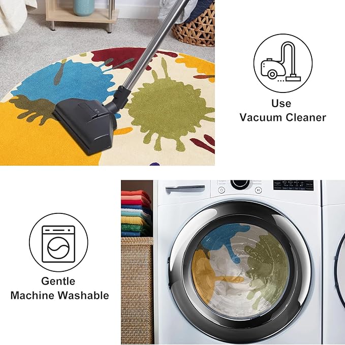 STARUIA Art Round Rug for Playroom, 4'x4' Colorful Kids Rug for Nursery, Non-Slip Small Circle Rugs for Kids Room, Machine Washable Bedroom Rugs Soft Circular Office Carpet for Preschool Dorm-Ruum Studio Home