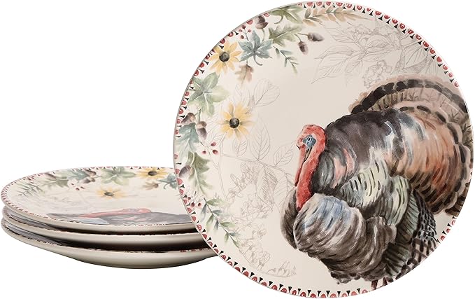 Bico Blessing Season Dinner Plates Set of 4, 11 Inch Large Ceramic Plates for Pasta, Steak, Stylish Serving Dishes, Microwave and Dishwasher Safe, Gift for Housewarming and Thanksgiving-Ruum Studio Home