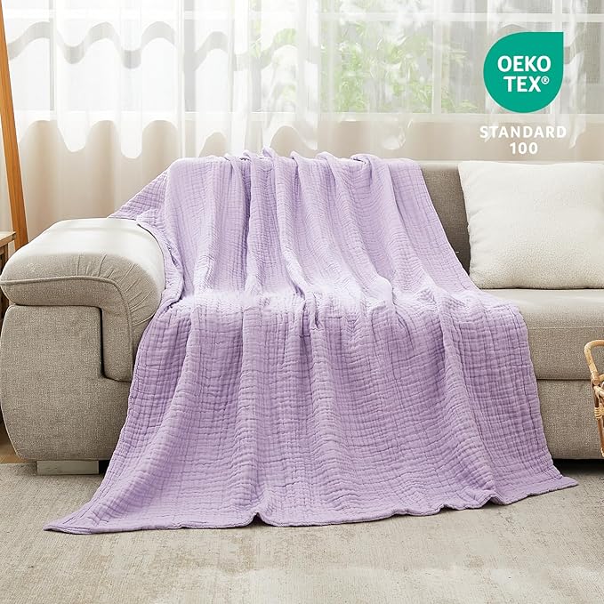 EMME Cotton Blanket Twin XL for Bed Soft Muslin Blankets 66"x90" Lightweight Breathable Layering Bedspread Coverlet All Season Gauze, Lavender-Ruum Studio Home