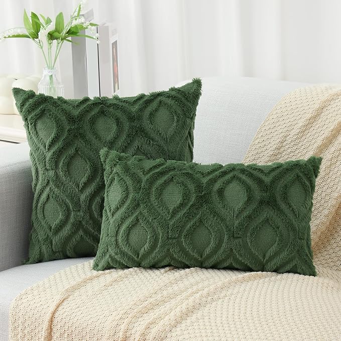 decorUhome Throw Pillow Covers 26x26 Inch Set of 2, Soft Plush Decorative Faux Fur Forest Elf Solid Couch Pillow Covers, Accent Farmhouse Neutral Square Euro Pillow Cases for Sofa Bed Living Room-Ruum Studio Home