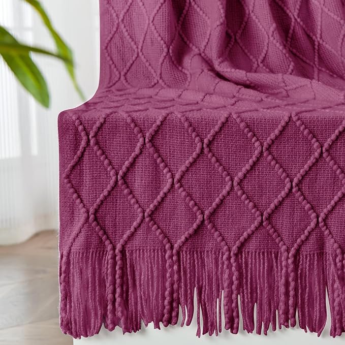 inhand Knitted Throw Blanket for Couch and Bed, Soft Living Room Home Decor Knitted Blanket with Tassel, Outdoor Lightweight Breathable Summer Blanket, Farmhouse Warm Woven Decorative, 50"x60"-Ruum Studio Home
