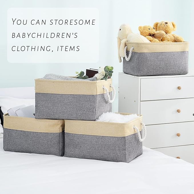 TcaFmac Cube Storage Bin, Storage Baskets for Organizing [4 Pack] Closet Organizers and Storage with Handles(Gold&Grey,15.7" L×11.8" W×8.2" H)-Ruum Studio Home