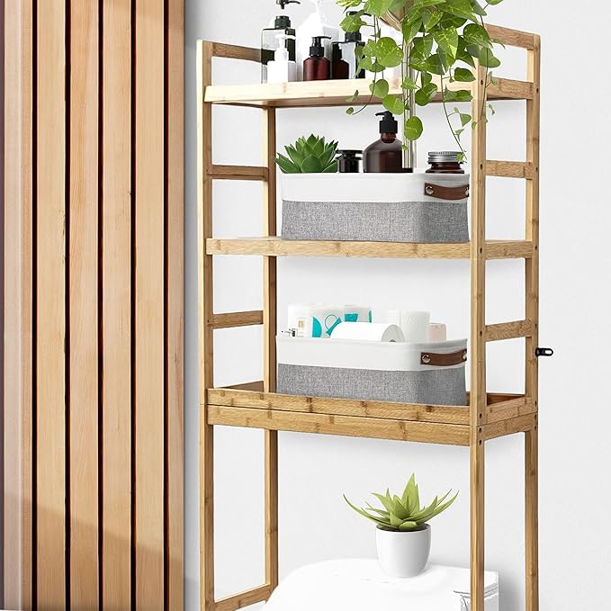 DECOMOMO Narrow Storage Bins Small Baskets for Organizing Bathroom, Toilet Tank, Towel Storage, Entryway, Gifts (Grey and White - Set of 4)-Ruum Studio Home