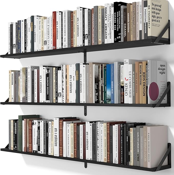 Heimlove 48 Inch Large Wall Bookshelves Set of 3, Wall Mounted Bookshelves,Heavy Duty Wooden Shelves for Living Room,Bedroom,Kitchen,Laundry Room Storage & Decor-Ruum Studio Home