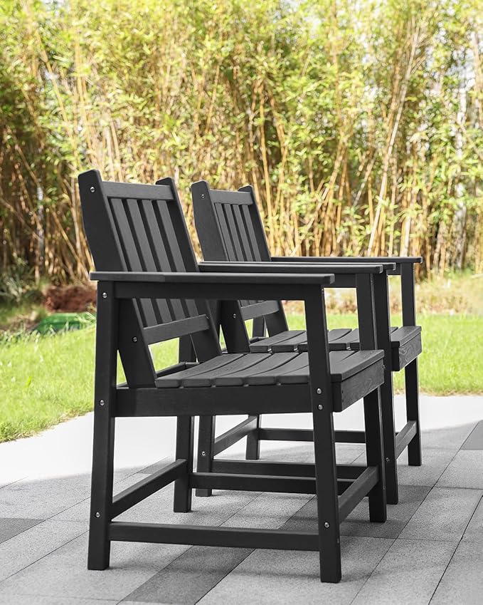 Patio Dining Chair Set of 2, HDPE Outdoor Dining Chair, Ergonomic HDPE Dining Chairs with Deep Seating, All Weather Outdoor Chairs Furniture for Backyard, Deck, Garden, Poolside, Obsidian-Ruum Studio Home