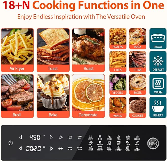 Aeitto® 32-Quart PRO Large Air Fryer Oven| Toaster Oven Combo | with Rotisserie, Dehydrator and Full Accessories | 19-In-1 Digital Airfryer | Fit 13" Pizza, 9pcs Toast, 1800w, Black-Ruum Studio Home