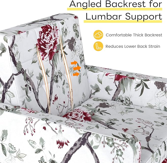 Kromax Mid-Century Modern Accent Chair Set of 2 for Living Room, 496 Lb. Weight Capacity, Dual Armrests, Comfy Extra Large Seat, Timeless Style Perfect for Reading & Relaxing, Red Floral-Ruum Studio Home