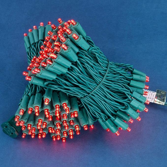 200 Count Red Wide Angle LED Christmas Lights, 66 ft Green Wire UL Certified Commercial Grade 5mm Holiday String Light Set (Red)-Ruum Studio Home