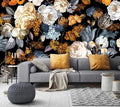 WFBHUA-Black and Gold Floral Wallpaper for Bedroom Vintage Blue Peony Flower Wall Mural (Not Peel and Stick)-Ruum Studio Home