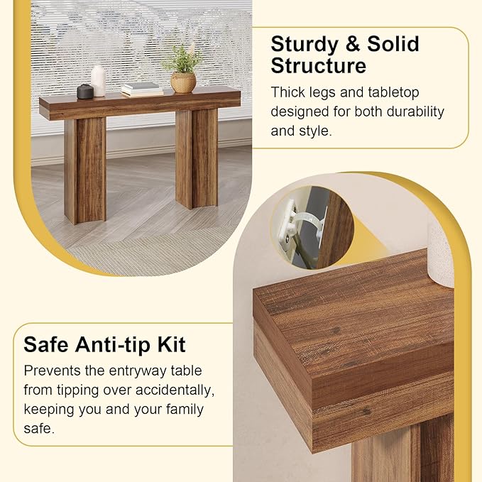 55Inch Farmhouse Console Table,Wooden Rectangular Sofa Table Behind The Couch,Entryway Console Table with Storage for Living Room, Hallway,Entrance (Light Brown)-Ruum Studio Home