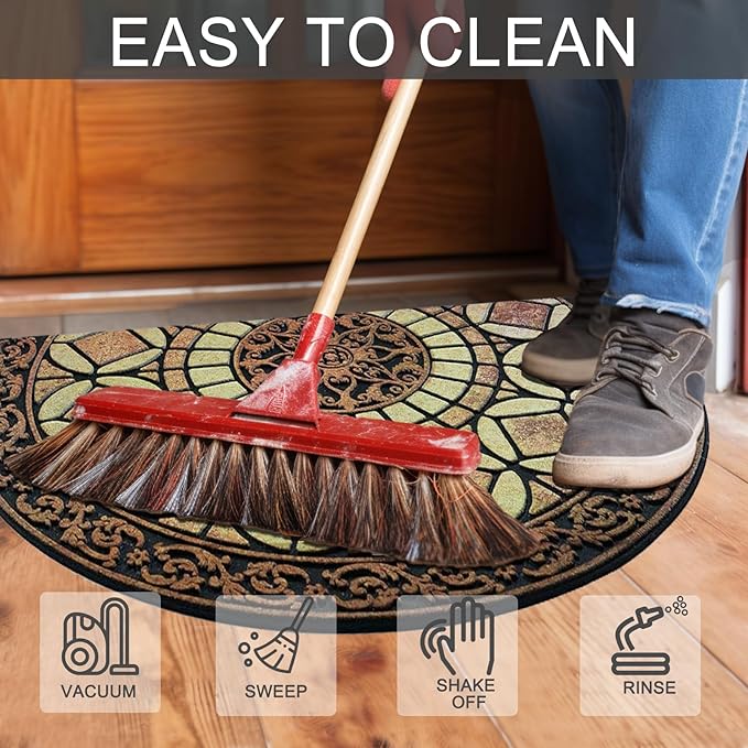 CHICHIC Entrance Door Mat Large 18 x 30 Inch Entry Way Doormat Front Door Rugs Outdoors Heavy Duty Welcome Mat Non Slip Rubber Back Low Profile for Garage, Patio, High Traffic Area, Semicircle-Ruum Studio Home