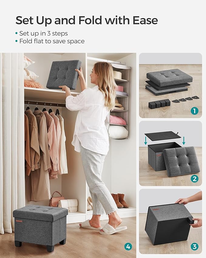SONGMICS Storage Ottoman, Small Ottoman Foot Rest with Legs, 12.6 x 15.8 x 13.2 Inches Foot Stool, Load up to 660 lb, for Living Room, Bedroom, Dorm, Slate Gray ULSF012G01-Ruum Studio Home