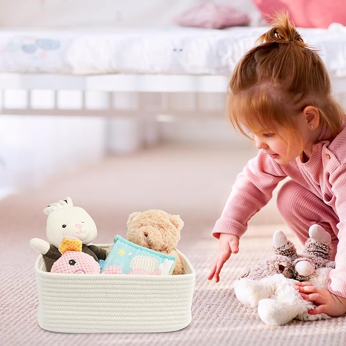 Small Woven Storage Baskets 12“X8”X5“ Decorative Rope Bins for Organizing Shelves, Closets, and Toys, Empty Gift Baskets, Cute Organizer Basket for Home and Office (white, regular)-Ruum Studio Home