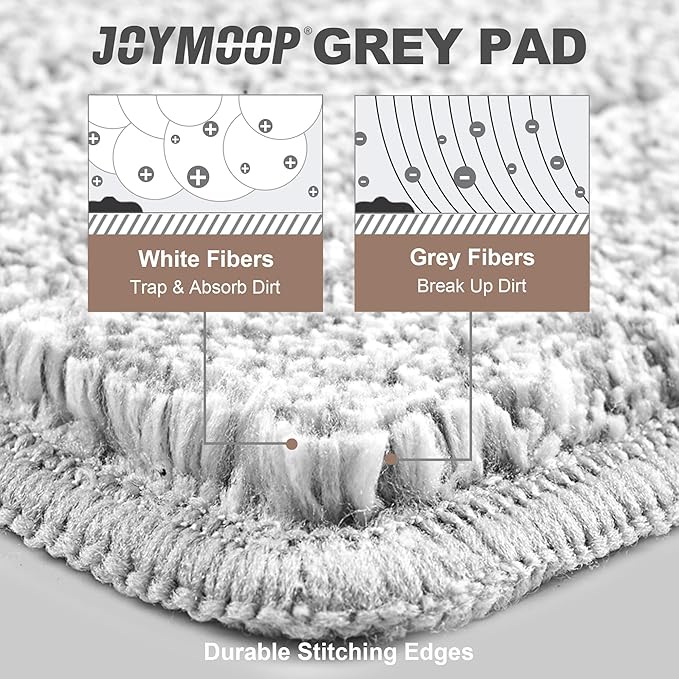 JOYMOOP Flat Mop Pads, Microfiber Mop Cleaning Pads, Washable Pads, Pads Replacement for Flat Mop or Mop Bucket Set, Pack of 4 Refills 13inch - Grey-Ruum Studio Home