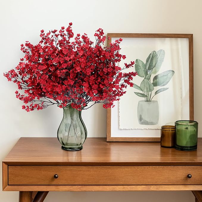 Sggvecsy 15 Pcs Babys Breath Artificial Flowers Gypsophila Bouquets Bulk Real Touch Fake Silk Flowers for Home Wedding DIY Floral Arrangement Kitchen Christmas Centerpiece Festival Decoration (Red)-Ruum Studio Home