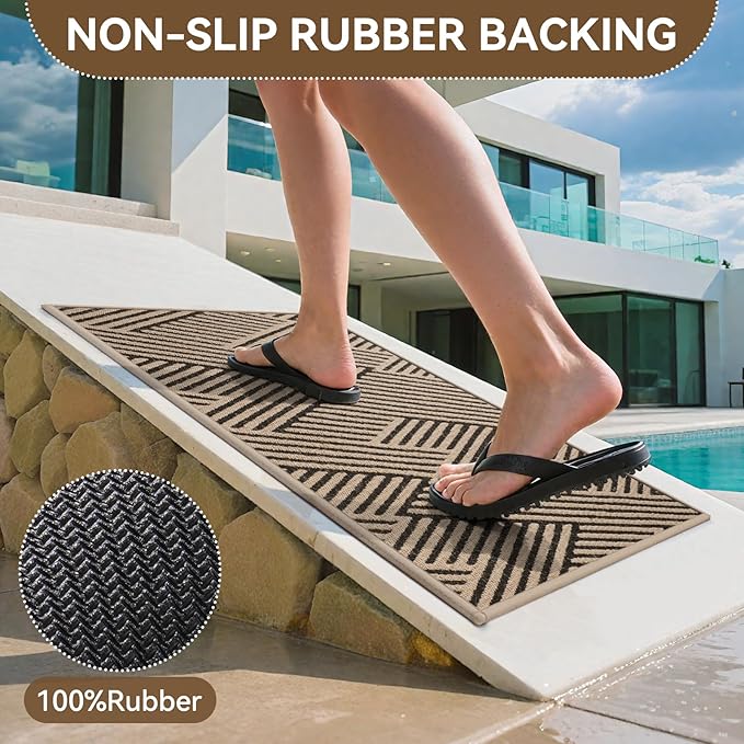 Front Door Mat Outside Entrance, Non Slip Rubber Backing, Trap Dirt and Moisture, Easy Clean Low Profile Welcome Floor Mats for Patio Porch Indoor Outdoor Entry Mat, 31x47 Inch, Brown-Ruum Studio Home
