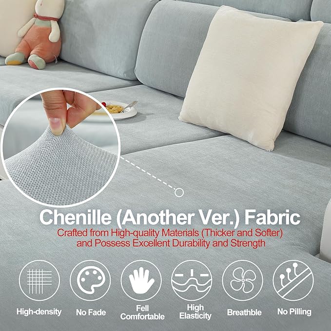 Large Backrest Cushion Covers Super Stretch Backrest Covers for 2 Cushion Couch Sofa, Couch Back Cushion Covers Featuring with Chenille Yarn (Softer Version, 2PC, Light Grey)-Ruum Studio Home