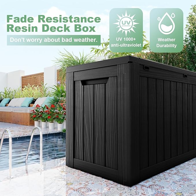 DRATO 80 Gallon Deck Box, Outdoor Storage Box for Patio Furniture, Patio Cushions, Gardening Tools, Pool Supplies 480lbs Weight Capacity,Waterproof Resin Storage Boxes-Ruum Studio Home