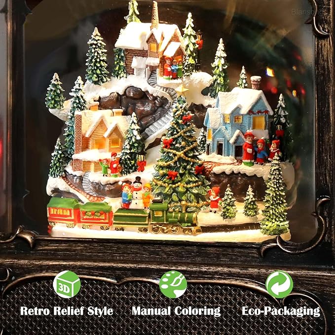 Village Snow Globe Christmas Decorations Gifts Auto Snowfall Glitter Music Collection Village Scene Train Tree Church Snowman with 6H Timer USB/Battery Powered 12 inch-Ruum Studio Home