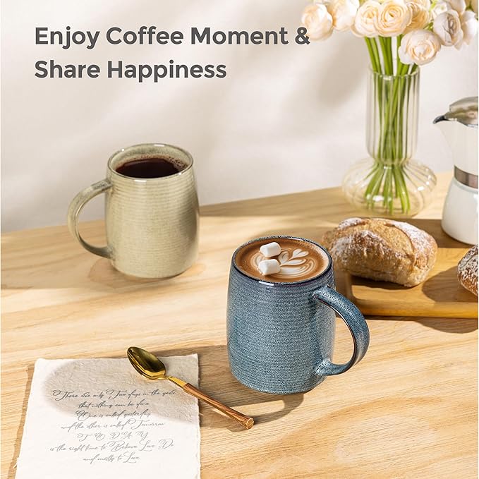 GBHOME Large Ceramic Coffee Mugs Set of 6, 18oz Handmade Stoneware Coffee Mugs Set for Latte/Cappuccino/Hot Cocoa, Dishwasher & Microwave Safe, Multi-Color-Ruum Studio Home