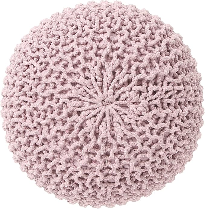 REDEARTH Round Pouf Ottoman - Hand Knitted Boho Poof Home Décor Pouffe Circular Footrest for Living Room - Bedroom - Lounge - 100% Cotton (19.5"x19.5"x14") - Pale Pink-Ruum Studio Home