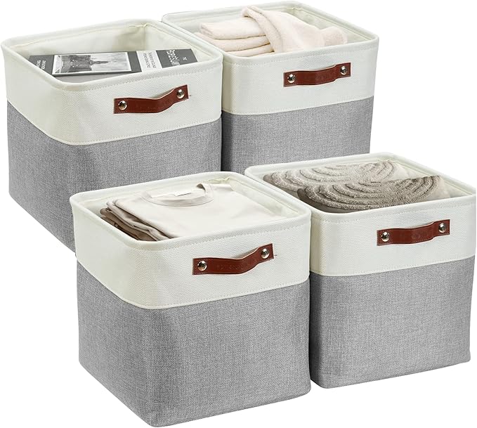 DECOMOMO Storage Cubes, 11x11 Cube Storage Bins, Baskets for Shelves (Grey & White, Cube 11" - 4 Pack)-Ruum Studio Home