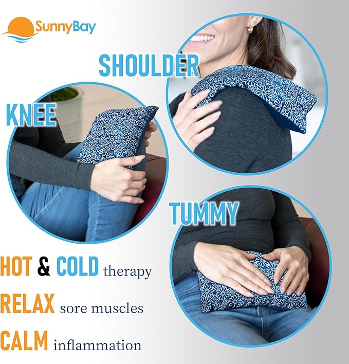 SunnyBay Small Microwave Heating Pad, Microwavable Versatile Cold/Heated Neck and Shoulder Wrap for Back Pain and More, Moist Heat Cotton-Fleece Pad with Flax Seed Filling, 6x11 in, Royal Flowers-Ruum Studio Home