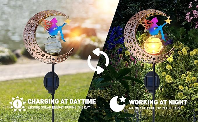Moon Fairy Solar Garden Lights, Outdoor Decor Pathway Lights, LED Lawn Decor Lights - Gardening Gifts for Women(Moon Fairy Garden Lights)-Ruum Studio Home