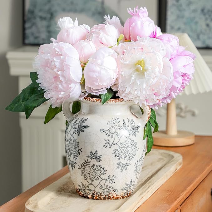 Enra Vintage vase with Handle,Blue and White Ceramic Decorative Flower vase, Chinoiserie Floral Vase,Large Rustic Vases for Home Decors, Living Room, Bookshelf, Office,7.8 in-Ruum Studio Home