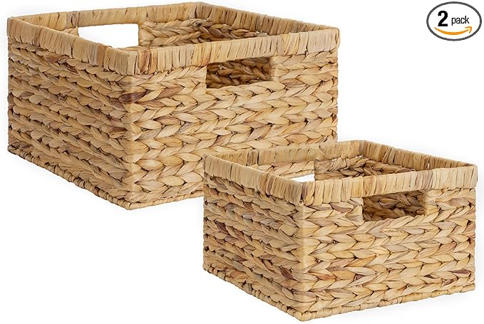 StorageWorks Wicker Storage Basket, Large and Small Baskets, Water Hyacinth Basket for Organizing, Decorative Water Hyacinth Storage Baskets, Set of 2-Ruum Studio Home