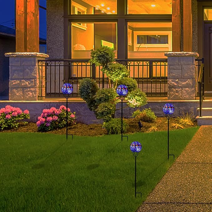 VCUTEKA Solar Lights Outdoor Garden Decor Mosaic Solar Garden Lights Waterproof Glass Ball LED Pathway Stake Light for Landscape Lawn Patio Yard Decoration 6 inch-Ruum Studio Home