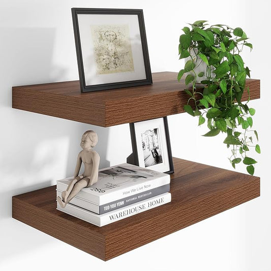 Heimlove 24 x 12 Inch Deep Floating Shelves Wall Mounted with Invisible Brackets,Storage Hanging Shelf for Wall Decor in Bathroom, Bedroom, Toilet, Kitchen, Living Room, Office Set of 2 (Walnut)-Ruum Studio Home