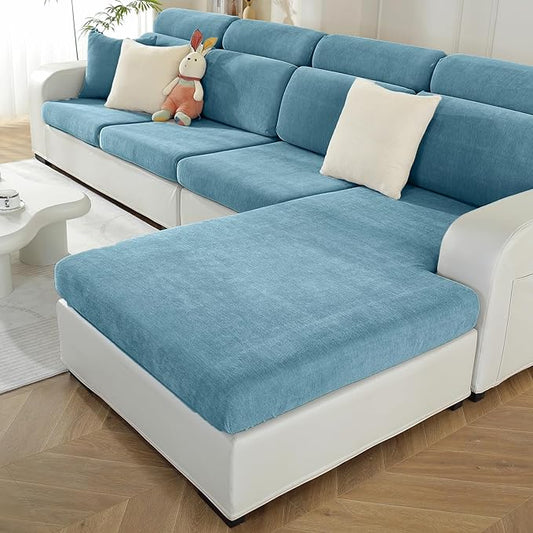 Sectional Couch Covers for L Shaped Sectional Sofa (Left or Right Facing) – Softer Chenille Sofa Covers Washable, Non-Slip Stretch Chaise Slipcover (Only 1PC Chaise Cushion Cover, Blue)-Ruum Studio Home